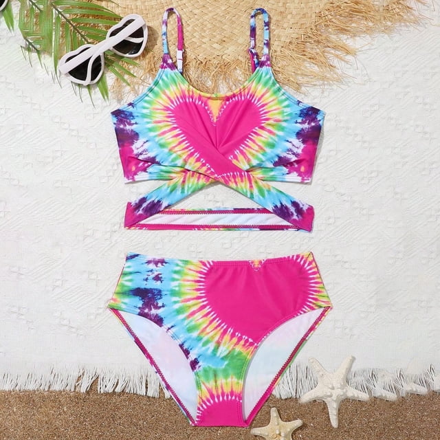 Girl Swimsuit 2 Piece Beach Tankini Swimsuit Ruffle Floral Pattern Bathing Suit for Teens 11-12 Years