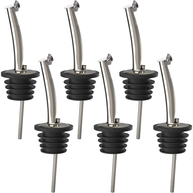 6 uds vertedores de licor, vertedores de aceite de acero inoxidable, vertedores de botellas con cubiertas para aceite, vino, vinagre y líquido