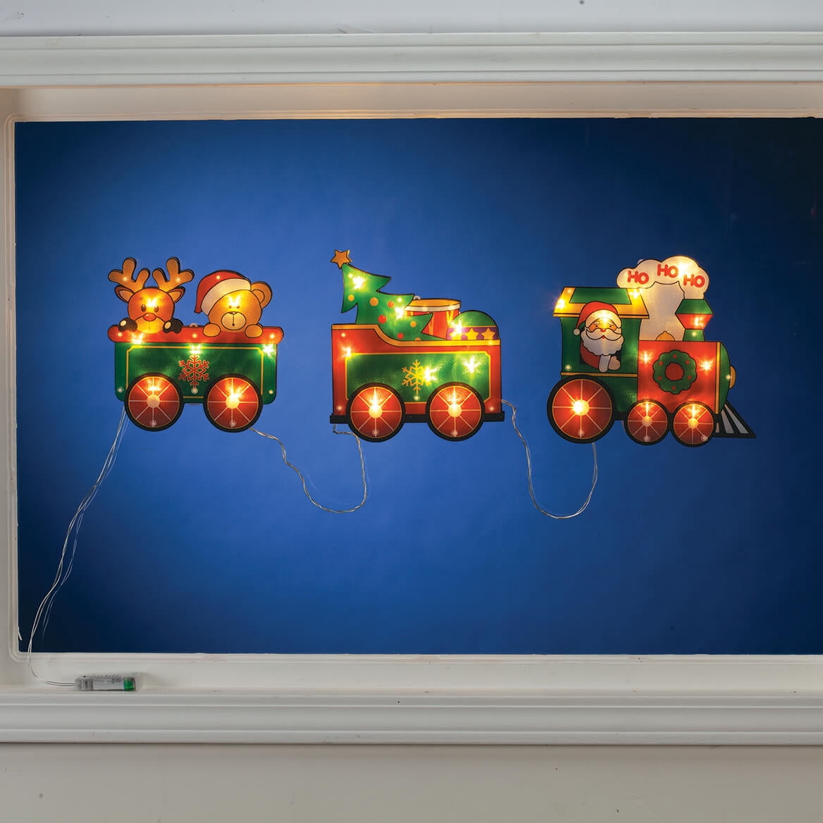 Battery-Operated Santa Train Lights - Festive Christmas Décor - LED Lights with 8 Lighting Modes - Suction Cup Attachment - 31.5" x 0.75" x 6" - PVC/PP - Joyful Holiday Decoration by Holiday PeakTM