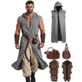 thumbnail image 2 of Virmaxy Halloween Costume Men's Medieval Hooded Tunic Set Renaissance Costume with Belt Pouch and Bracers for Halloween Party Gray, 2 of 6