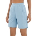 thumbnail image 5 of Miluxas Women's Summer Athletic Shorts Pull on High Waisted Yoga Shorts with Pockets Soft Stretch Workout Running Shorts Work Casual Bermuda Shorts Light Blue, 5 of 9