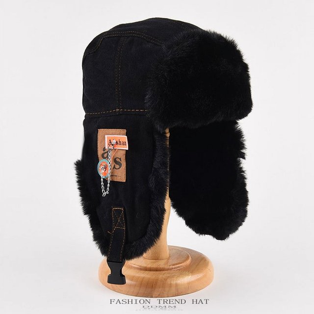Gorro de Lei Feng grueso de invierno para hombre y mujer, gorro de montar con protección para los oídos cálido a prueba de viento, gorro de algodón con cadena y parche de felpa