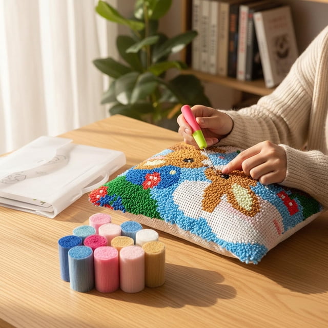 Zentra Latch Hook Cushion Cover DIY Home Decor Bunny Pattern for Adults Sofa Decor Pre Style A