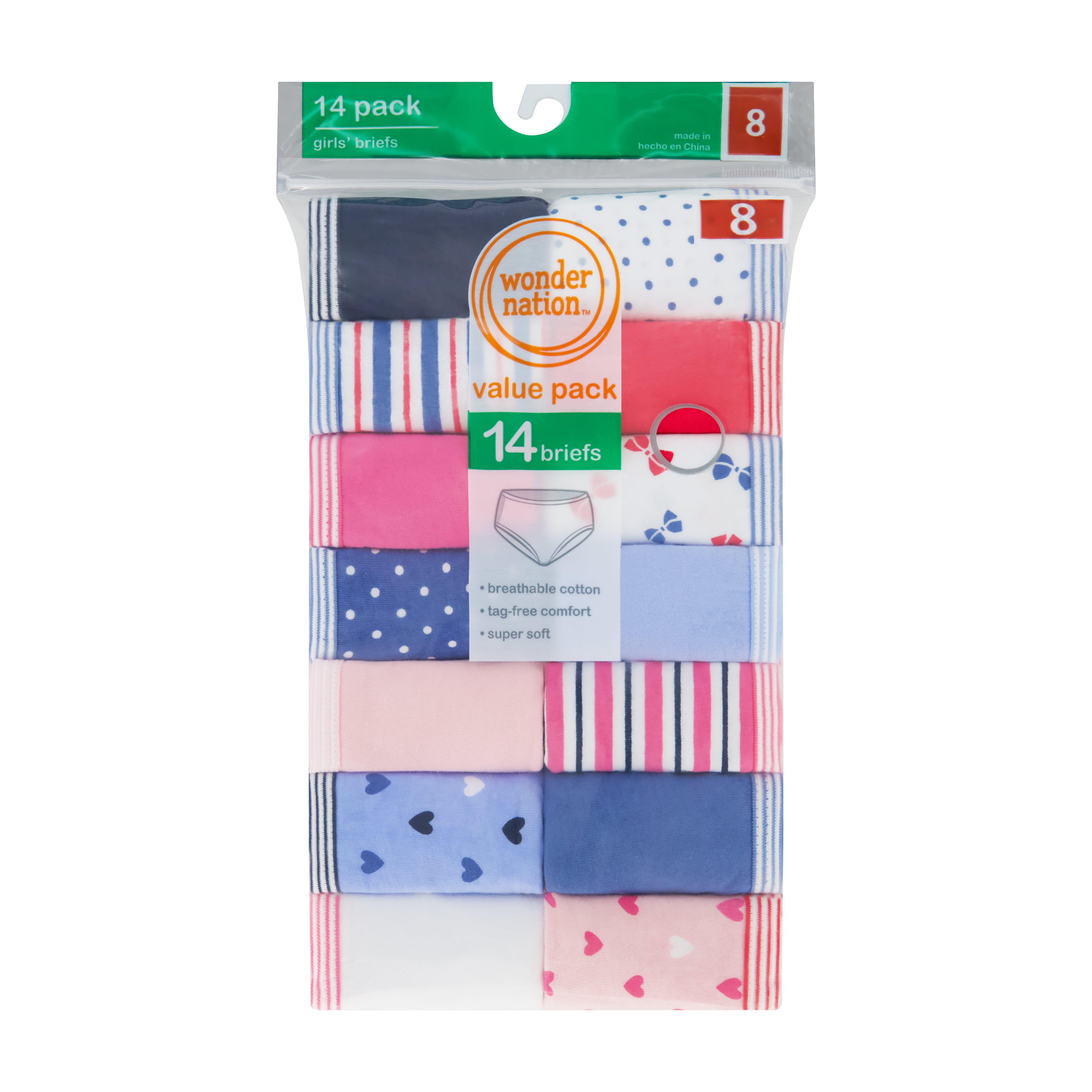 Wonder Nation Girls Cotton Brief Underwear, 14-Pack, Sizes 4-18