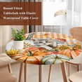 thumbnail image 4 of Burnt Orange Pumpkins Fall Round Tablecloth, Fitted Table Cover with Elastic for 45"-54" Round Tables, Thanksgiving Cat Plaid Sunflowers Table Cloth Outdoor Dinning Party Waterproof Tablecloths, 4 of 7