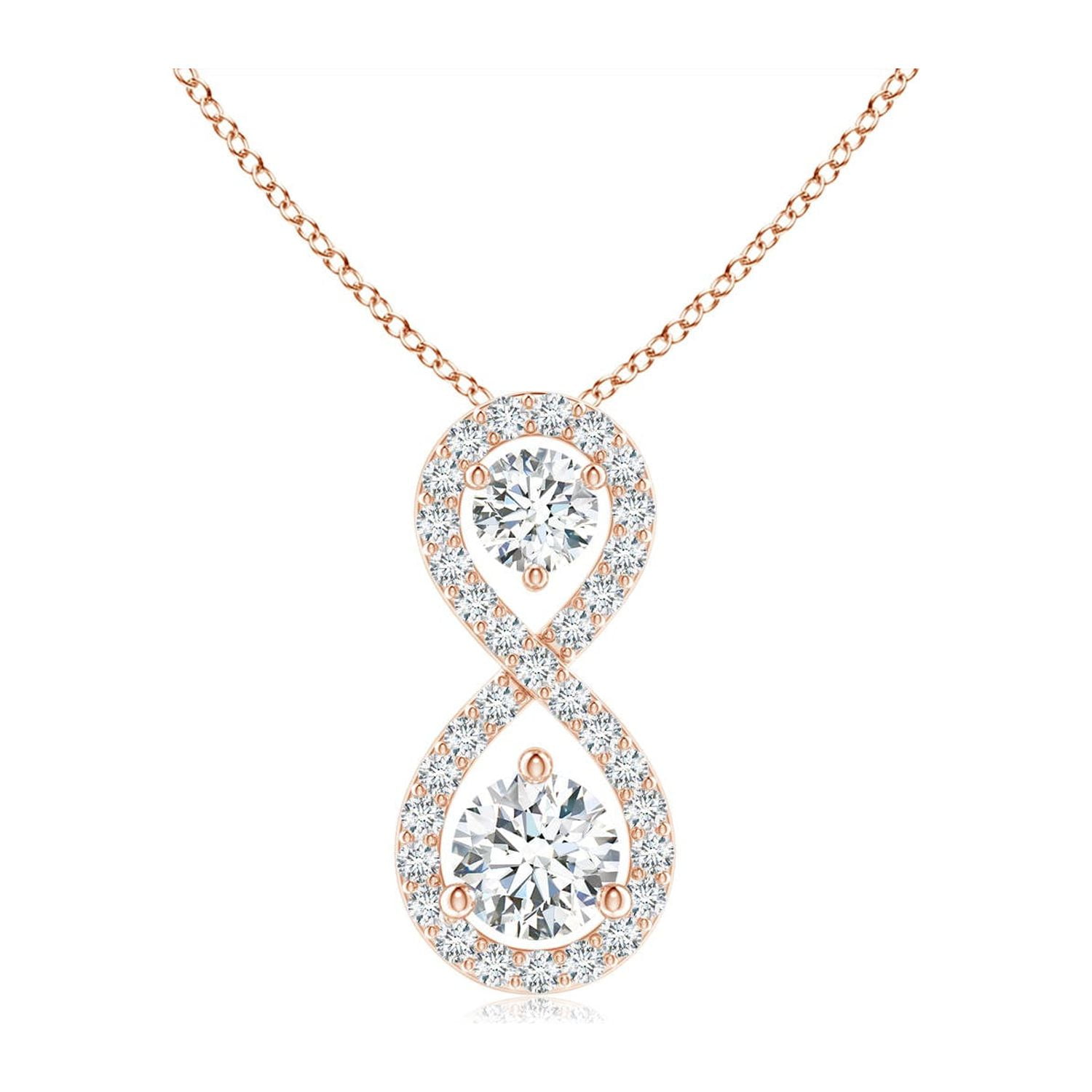 ANGARA Natural Double Diamond Infinity Pendant in 14K Rose Gold for Women (Size-2.9mm| Color-G| Clarity-VS2) | April Birthstone, Anniversary, Jewelry Gift for Women | Natural Diamond Necklace