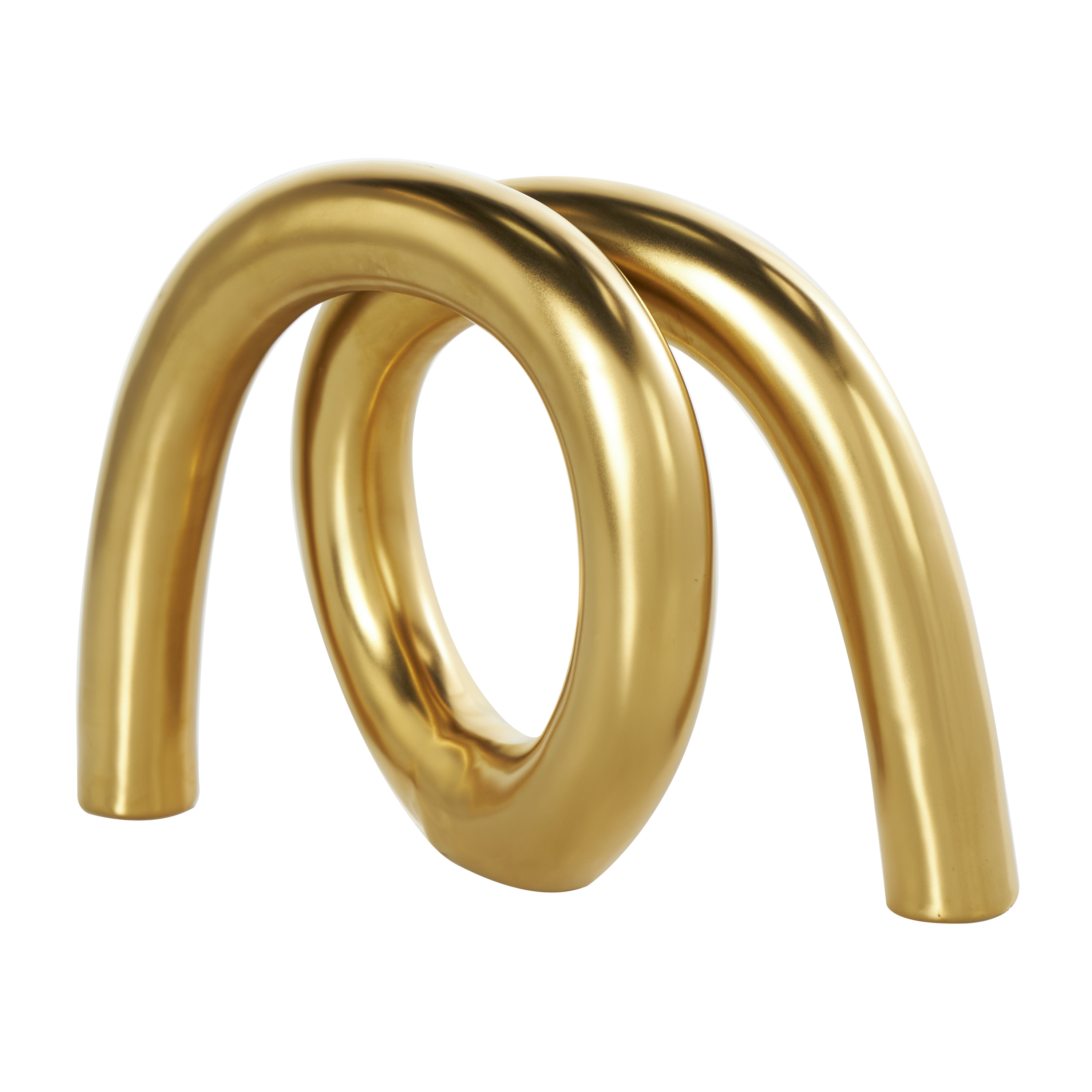 12" x 8" Gold Ceramic Rounded Loop Abstract Sculpture, by DecMode