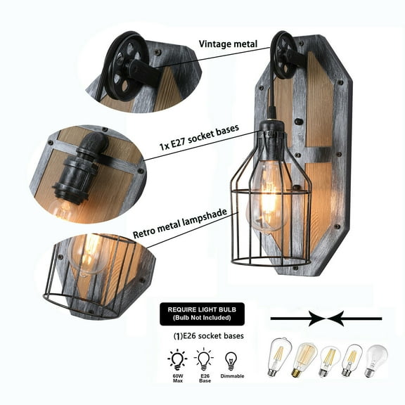 Fichiouy Wall Mounted Light Fixture Retro Wall Sconce Farmhouse Cage Wall Lamp Industrial