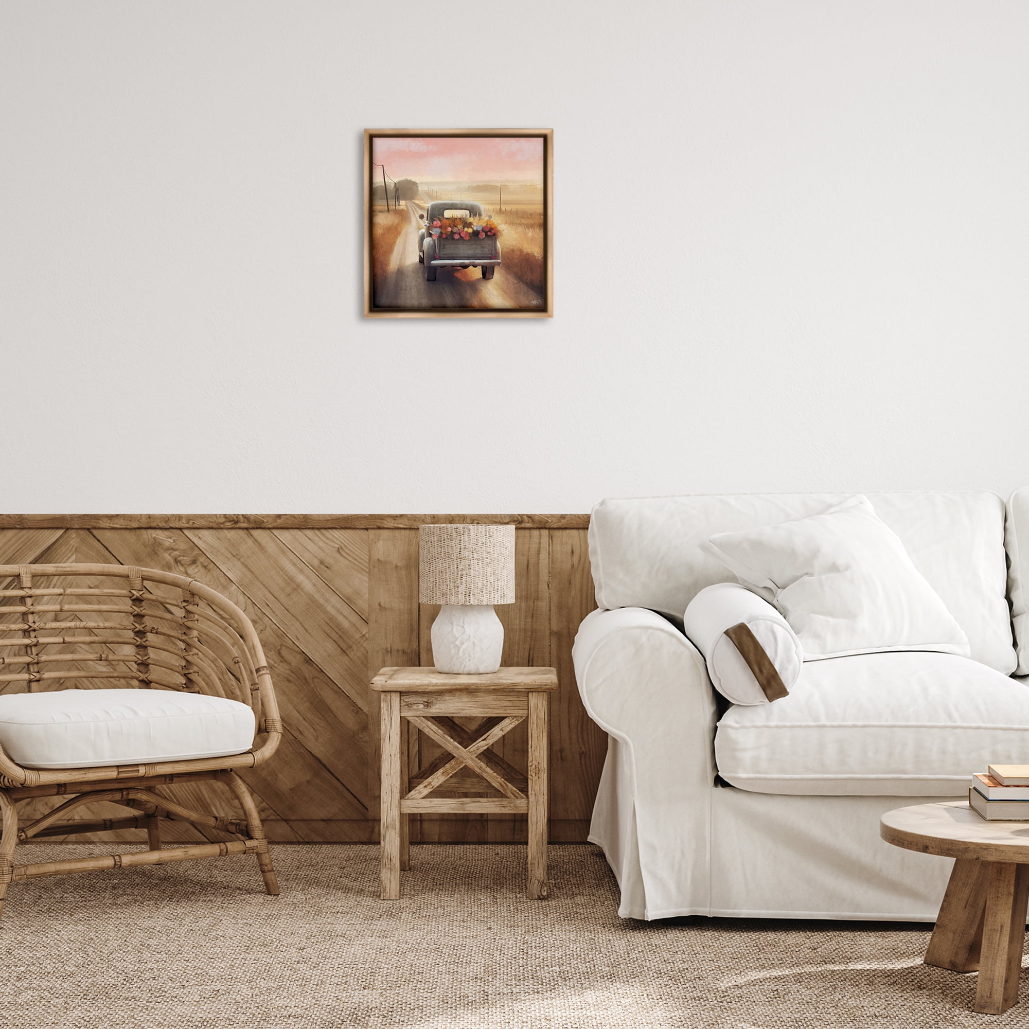 Stupell Industries Farmer's Road Harvest Truck Transportation Painting Brown Floater Framed Canvas Art Print Wall Art, 18 x 18