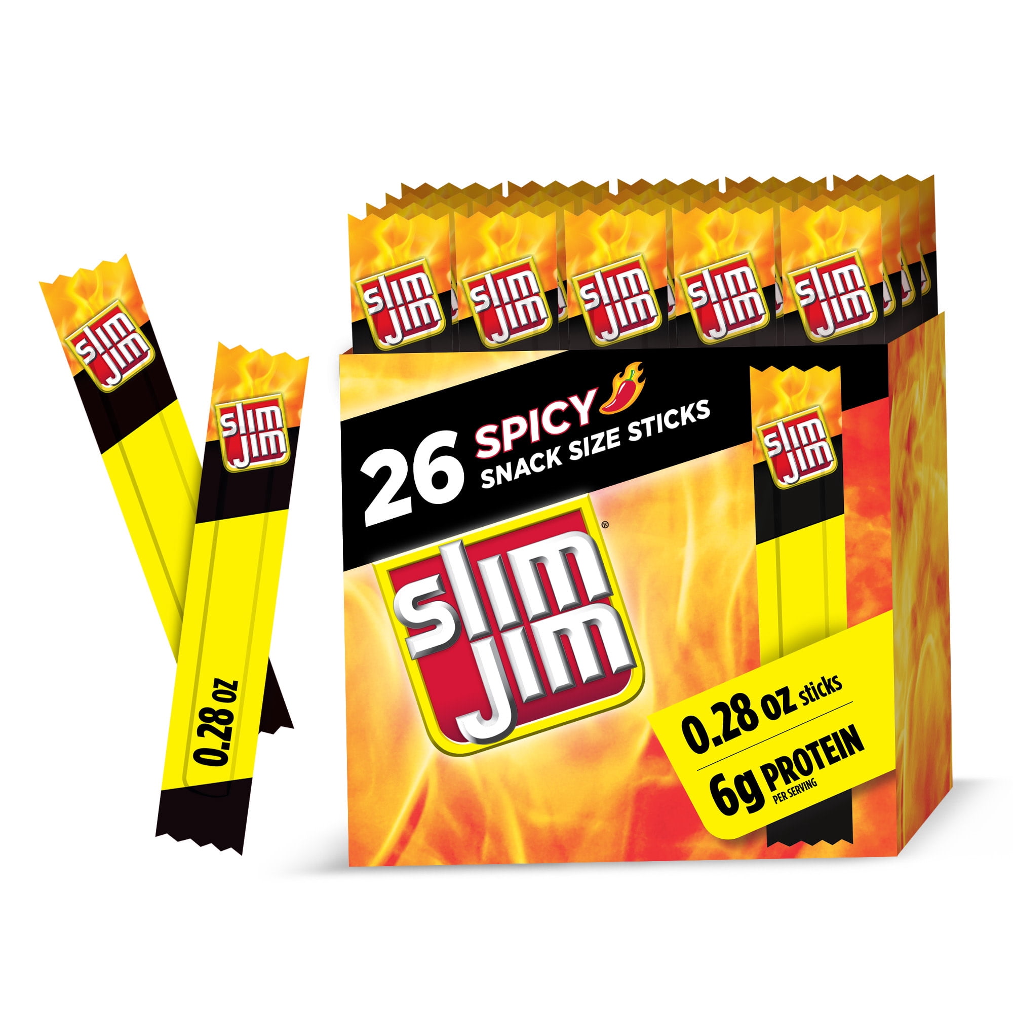 Slim Jim Smoked Jerky Meat Snack Sticks, Spicy Flavor, 6g Protein Per Serving, 0.28 oz. (26-Count)