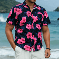 thumbnail image 7 of Mens Hawaiian Shirts Short Sleeve Summer Beach Aloha Shirt Floral Casual Button Down Shirt Hot Pink, 7 of 7