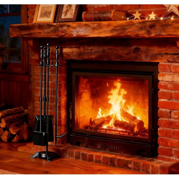 Juego de herramientas para chimenea Fire Beauty, 4 piezas, hierro forjado negro