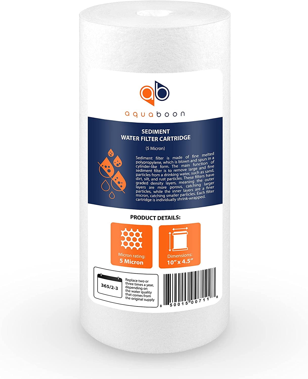 Aquaboon 5 Micron 10 x 4.5 Well Water Sediment Filter Replacement Whole House Water Filter Cartridge Compatible with DGD-5005, WFHD13001B, 6-Pack