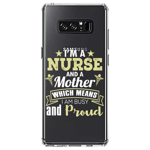 DistinctInk Clear Shockproof Hybrid Case for Samsung Galaxy Note 8 - TPU Bumper Acrylic Back Tempered Glass Screen Protector - Nurse and a Mother - Busy and Proud
