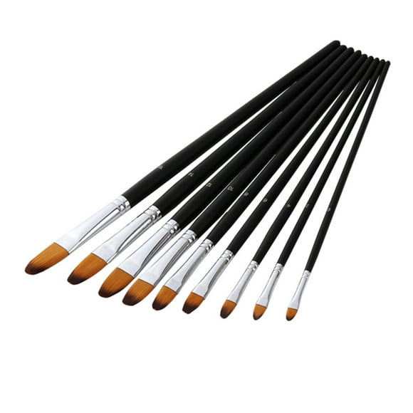 Abody 9pcs Professional Artist Paint Brushes Set Black Long Wooden Handle Nylon Hair Paintbrush for Acrylic Oil Watercolor Gouache Drawing Art Supplies, Filbert