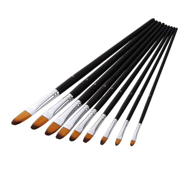 ACRYLIC 9pcs Cepillos De Pintura De Artista Profesional Juego Negro Manejo De Madera Largo De Madera Cepillo De Pintura Para El Cabello De Nylon Para Aceite Acrílico Acuarel
