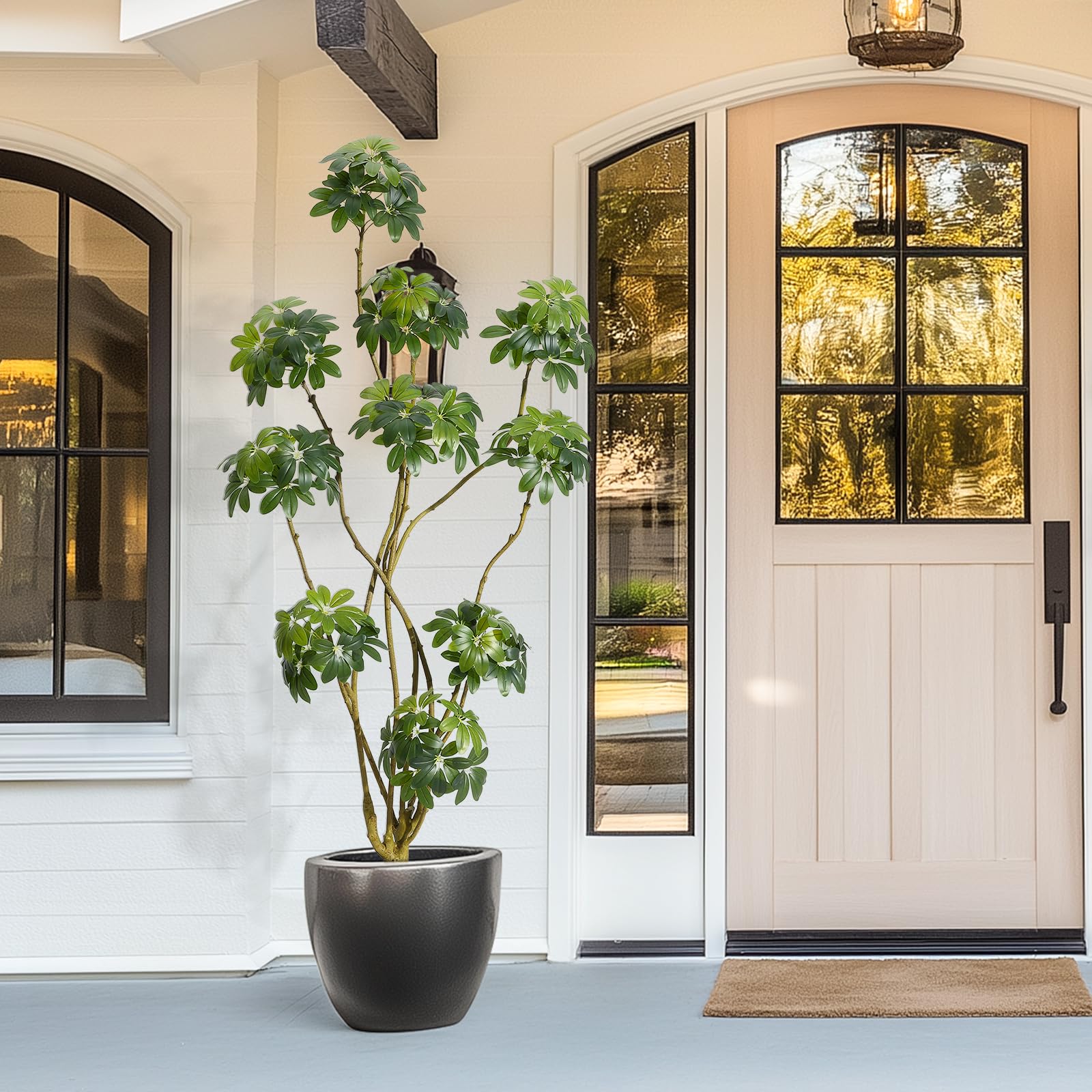 Litake 7 ft Tall Fake Plant Indoor,Faux Floor Tree Fake Trees in Decorative White Planter with Multiple Trunks Design, Artificial Umbrella Schefflera Tree for Home Offices Porch Decor