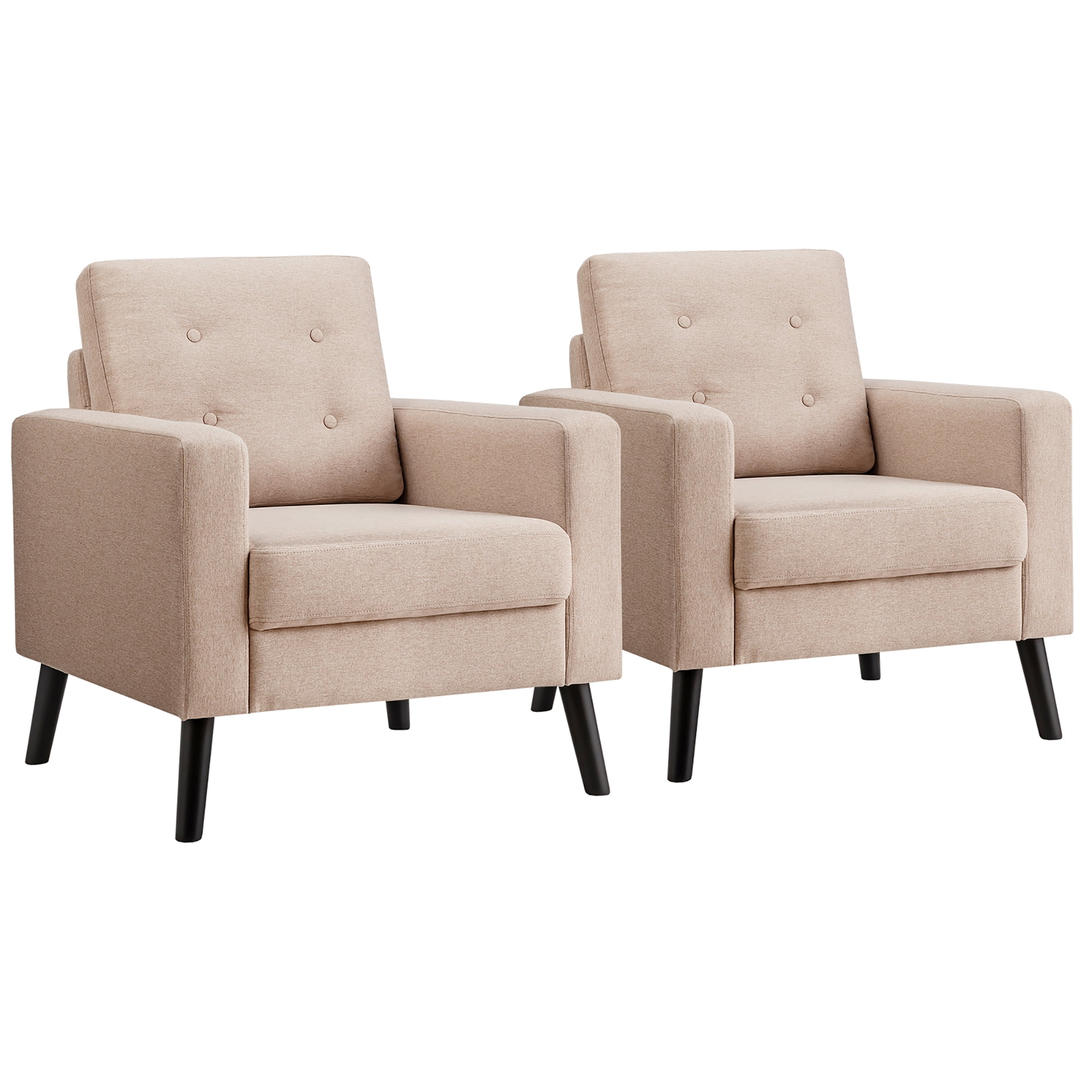 Costway Set of 2 Modern Tufted Accent Chair Linen Upholstered Armchair