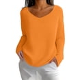 thumbnail image 2 of CLOISE Waffle Shirt Women V Neck Casual Tee Tops Cotton Blend Solid Color Long Sleeve Pullover Fall Winter Slim Clothes Orange S, 2 of 8