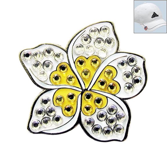 navika swarovski crystal golf ball marker & hat clip - plumeria
