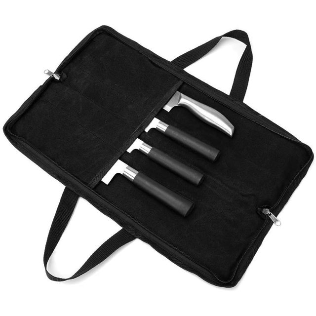 Sac à Couteaux Chefs, Étui à Couteaux en Toile à 4 Compartiments, Sac de Cuisine, Noir