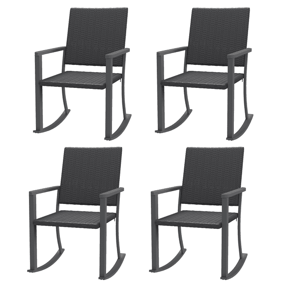 YODOLLA Patio Rocking Chair (4pcs), Outdoor Rattan Wicker Patio Chair with Armrests and Metal Frame, All-Weather Outdoor Furniture for Backyard Deck Garden