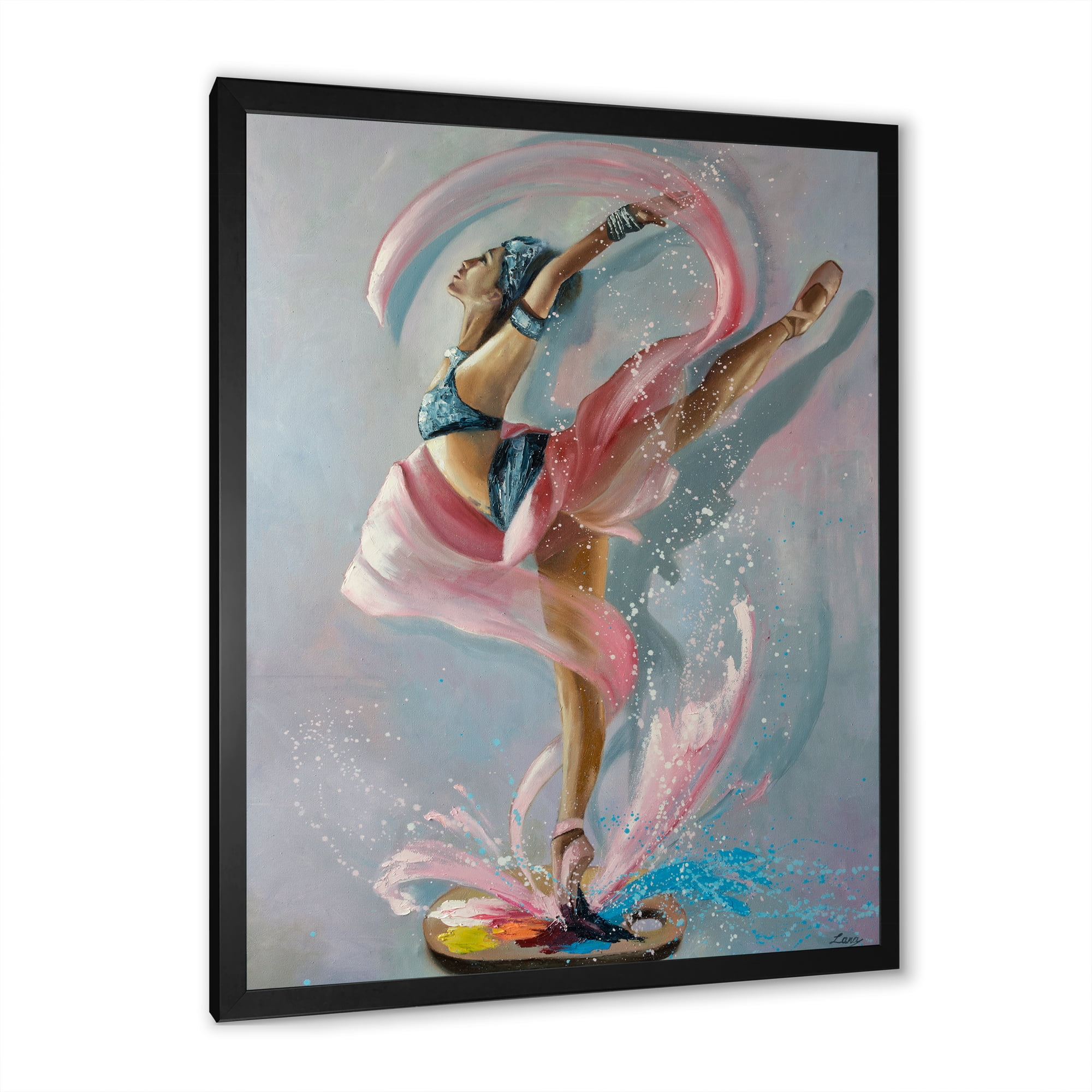 Designart 'Graciously Dancing Girl In Pink Drapes' Traditional Framed Art Print