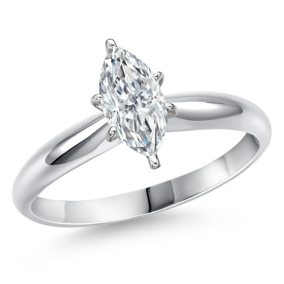 Gem Stone King 14K White Gold IGI Certified Lab Grown Diamond Solitaire Engagement Ring for Women | 1 Ct Marquise Cut| E-F Color | VS1-VS2 Clarity (Size 5)