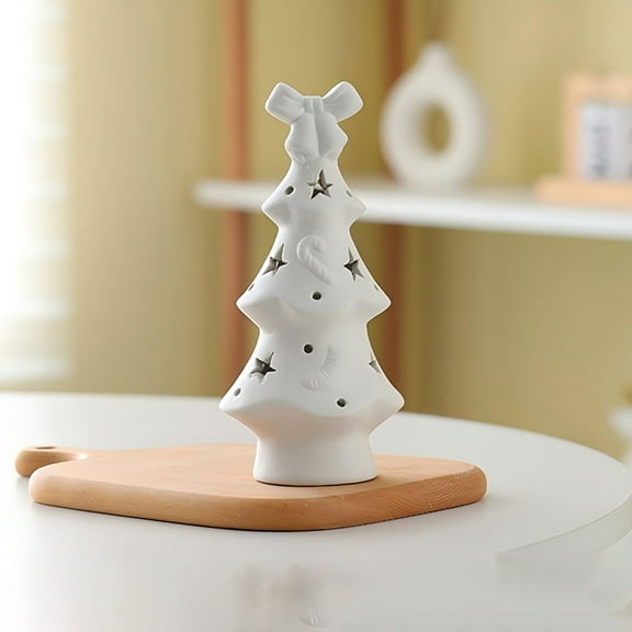 White Ceramic Christmas Tree with Lights, Tabletop Tree with Star Dot Cutouts, Prelit Vintage Xmas Decor for Mantle Shelf Holiday, Gift