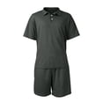 thumbnail image 6 of Men'S Breathable Collared Polo Shirt Short Sleeve And Elastic Waist Drawstring Shorts Set Casual Athletic Tracksuits For Summer Outdoor,Dark Gray,M, 6 of 7