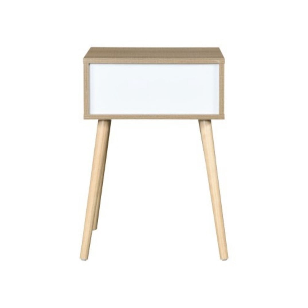 Side Table with 1 Drawer, Mid-Century Modern Nightstand with Rubber Wood Legs, Small Storage Cabinet for Bedroom Living Room, Natural
