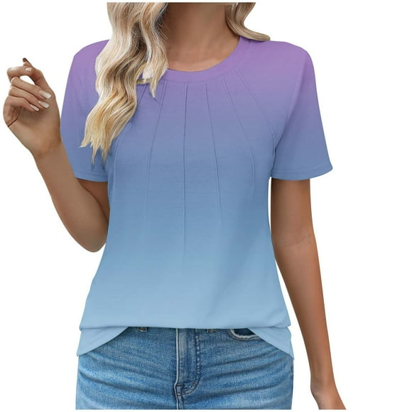 Short Sleeve Top for Women Round Neck Polyester Casual Printed Regular Length Size Chart Included