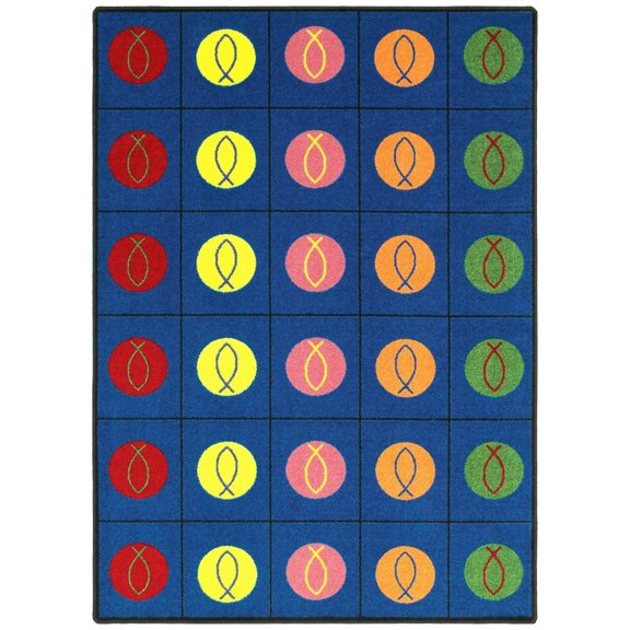 Joy Carpets Kid Essentials Circles & Symbols 5'4" x 7'8" Area Rug in Color Multi