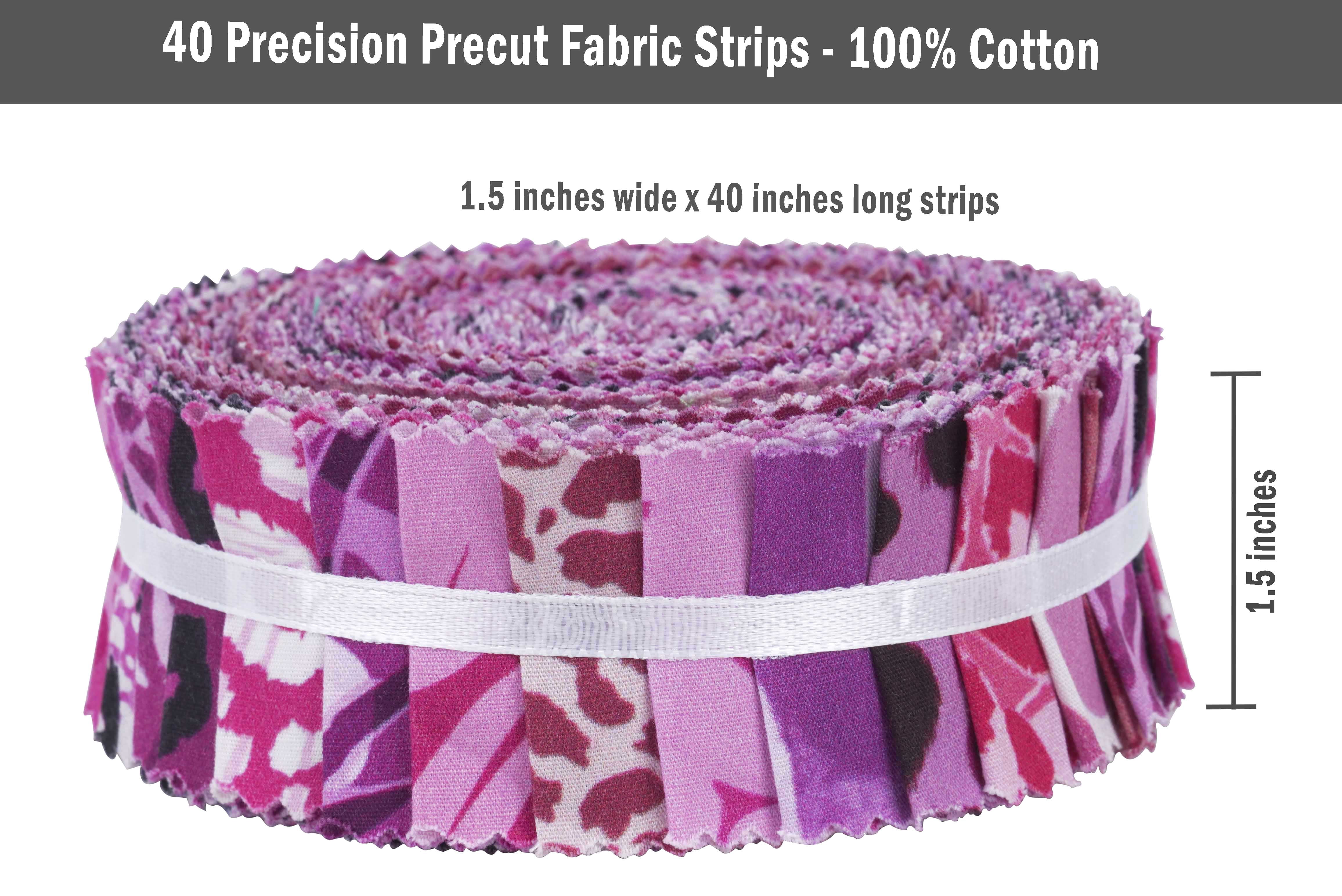 Soimoi 40Pcs Floral Artistic Print Precut Fabrics Strips Roll Up 1.5x42inches Cotton Jelly Rolls For Quilting - Purple
