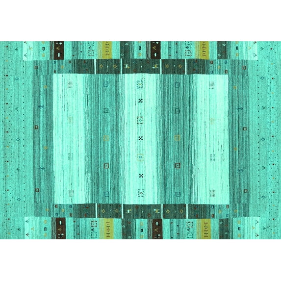 Ahgly Company Machine Washable Indoor Rectangle Abstract Turquoise Blue Contemporary Area Rugs, 2' x 3'