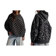 thumbnail image 3 of Sudadera con Capucha Extragrande para Mujer, con Bordado Floral, Bloques de Color, Deshilachada, Larga Negro M, 3 of 8