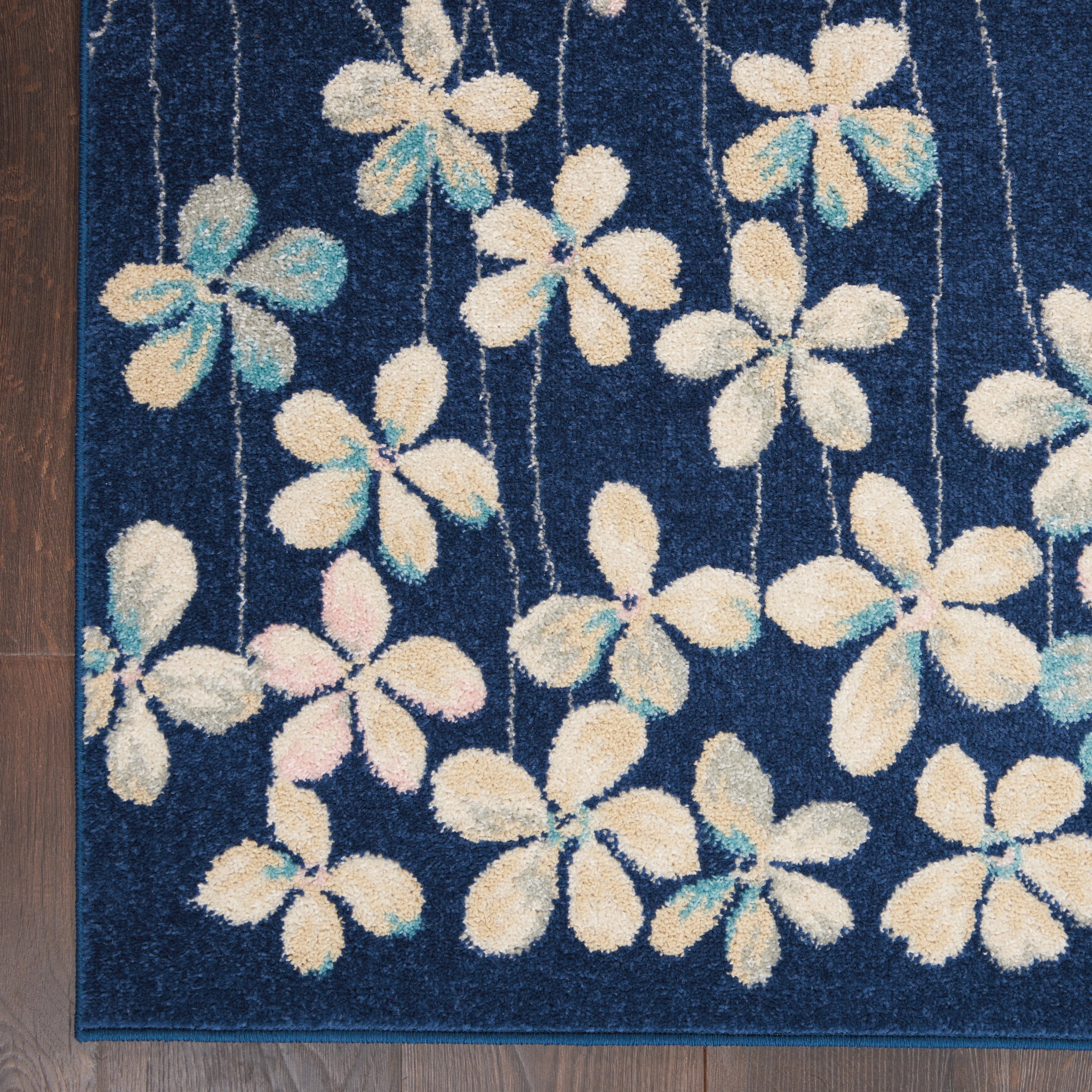 Serene Contemporary Floral Navy 6' x 9' Area Rug, (6' x 9')