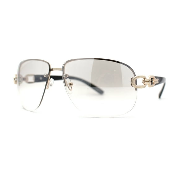 Womens Classic 90s Rimless Jewel Chain Arm Round Wrap Sunglasses Gold Grey Clear