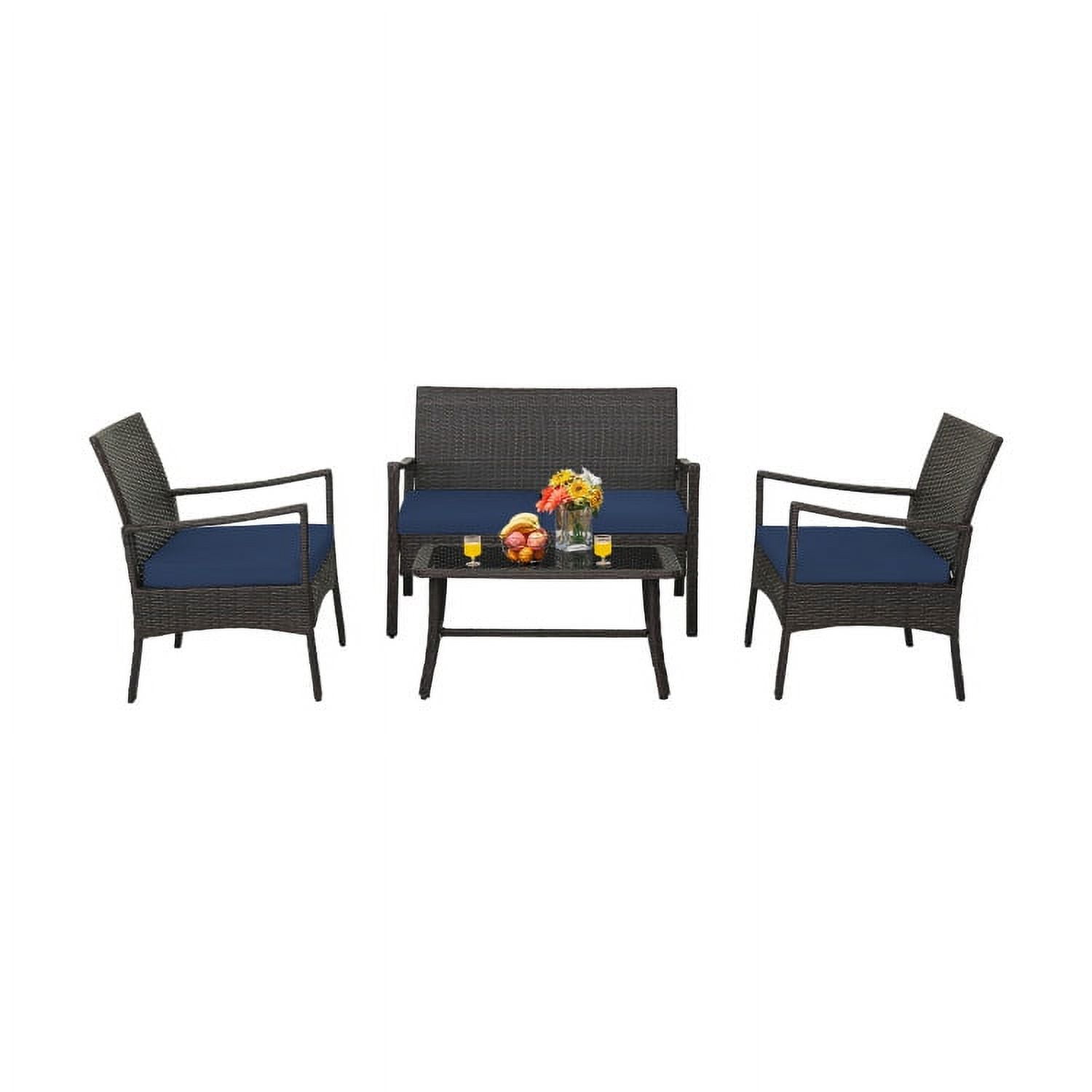 Aimee Lii 4 Pieces Rattan Conversation Set, Patio Table and Chairs Set, Outdoor Patio Set with Tempered Glass Coffee Table, Navy Aimee Lii 4 Pieces Rattan Conversation Set, Patio Table and Chairs Set, Outdoor Patio Set with Tempered Glass Coffee Table, Navy