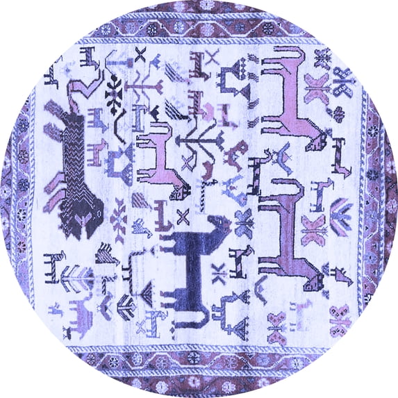 Ahgly Company Machine Washable Indoor Round Animal Blue Traditional Area Rugs, 8' Round