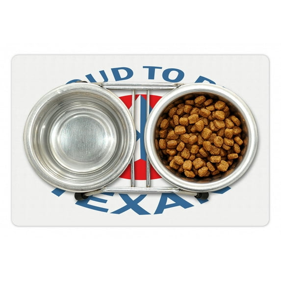 Texas Star Pet Mat for Food and Water, Proud to Be a Texan Words with Star Motif in Circle Patriotic Message, Non-Slip Rubber Mat for Dogs and Cats, 18" X 12", by Ambesonne