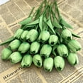 thumbnail image 3 of 20pcs Artificial Tulips Flowers Fake Faux PU Tulip Bouquet Real Touch Flower Arrangement for Home Room Office Party Wedding Decoration Excellent Gift Idea for Mothers Day (Gradient Green), 3 of 14