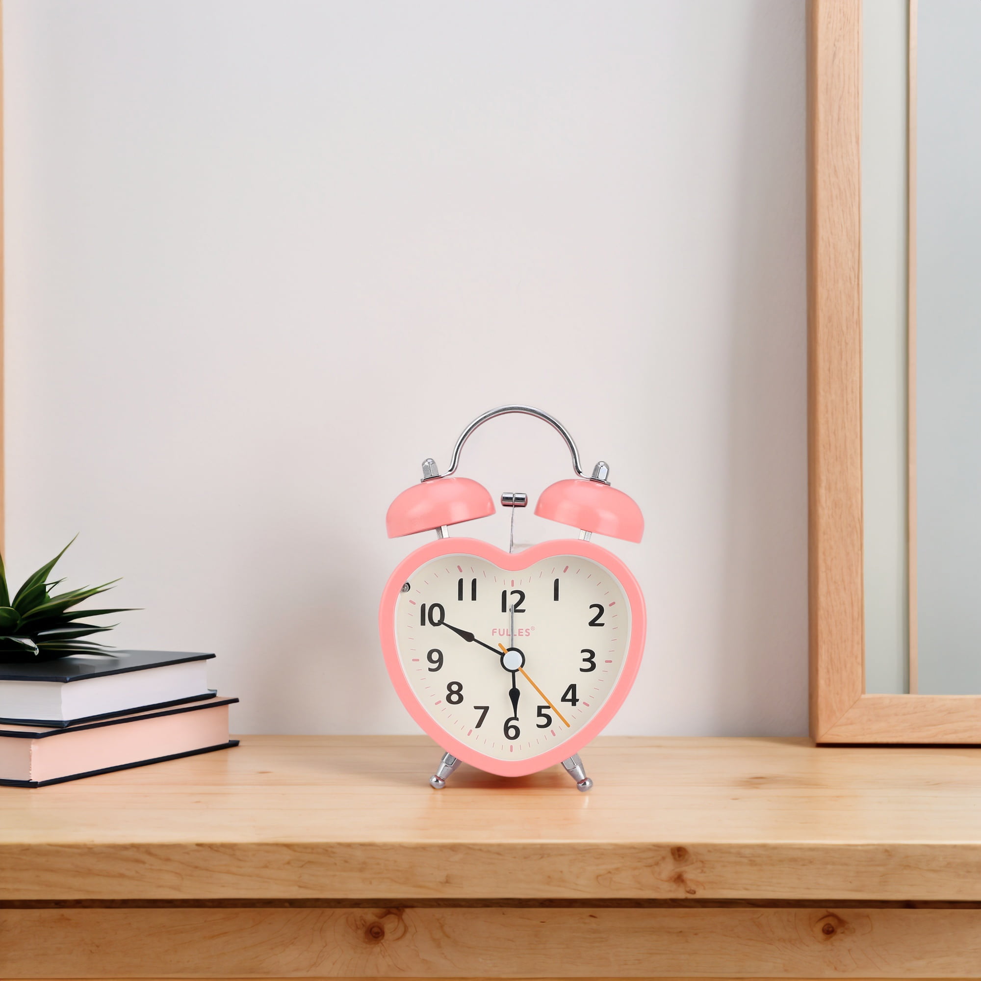 Unique Bargains Heart Shape Design Mechanical Alarm Clock Pink 5.1"L x 2.2"W x 3.3"H