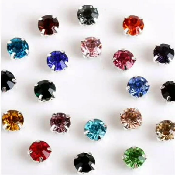 EOEMY 100 Silver Mixed Color Crystal Glass Rose Montees 6mm Sew On Rhinestones Beads