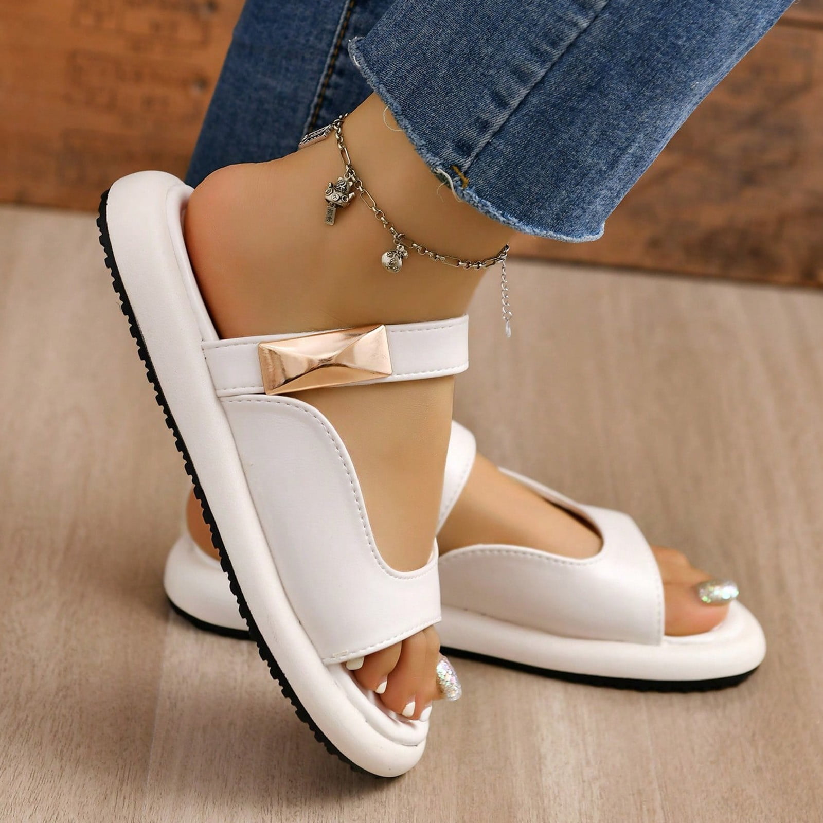 Women s Sandals Female Sandal Adult Womens Shoes Barefoot Running Sandals Women Fairy French Style Flat Bottomed Half Sandals for Wearing On Women