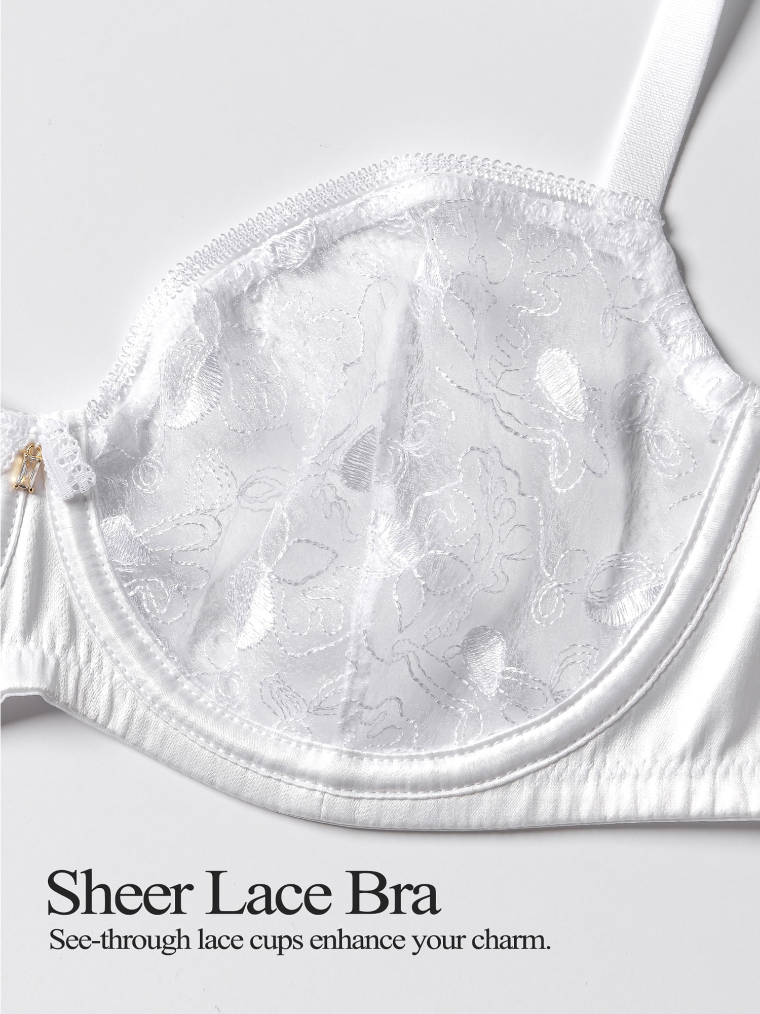 Deyllo Women Lace Demi See Through Bras Underwired Support Push Up Bras Unline Comfort White Bras Clothes Size 36C