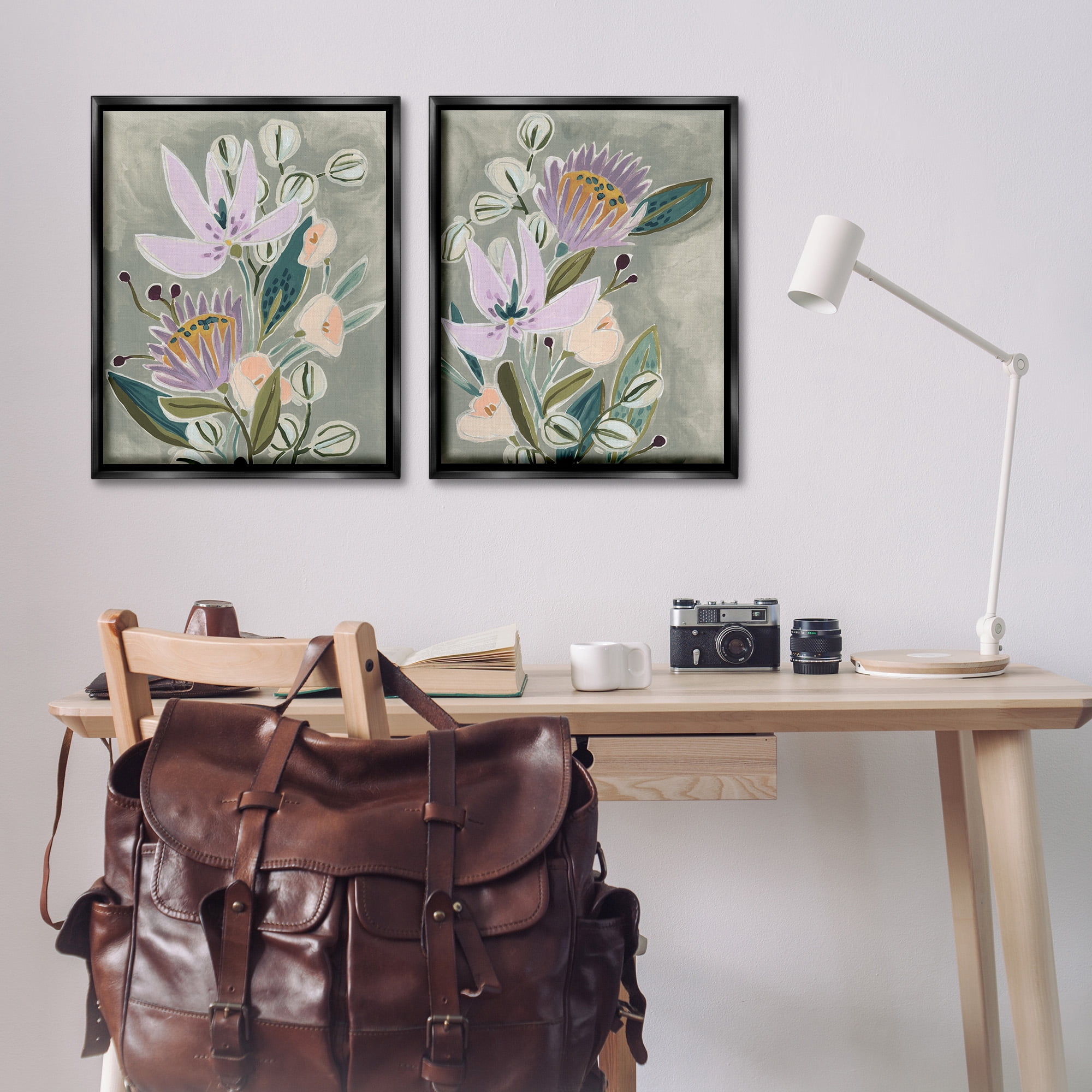 Stupell Industries Abstract Purple Floral Arrangement Botanical & Floral Painting Black Floater Framed Canvas Art Print Wall Art, 25 x 31, Set of 2