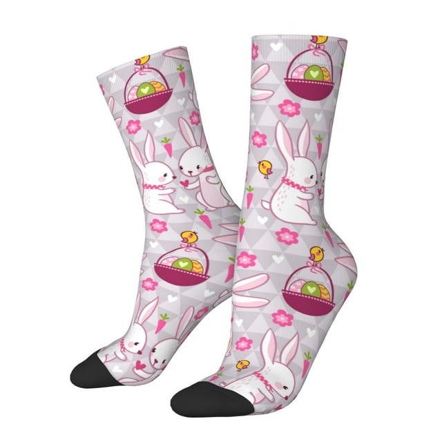 Fotbe Easter Rabbit Calcetas Largas con Estampado para Hombre y Mujer – Calcetas de Compresión Transpirables y Elásticas, Viajar y Uso Diario Talla 5-11