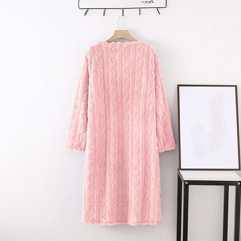 Womens Cute Fleece Dresses with Pocket Casual Long Sleeve Crew Neck  Nightgowns Ladies Solid Soft Flannel Loose Homewear Pajamas Dress -  Walmart.com