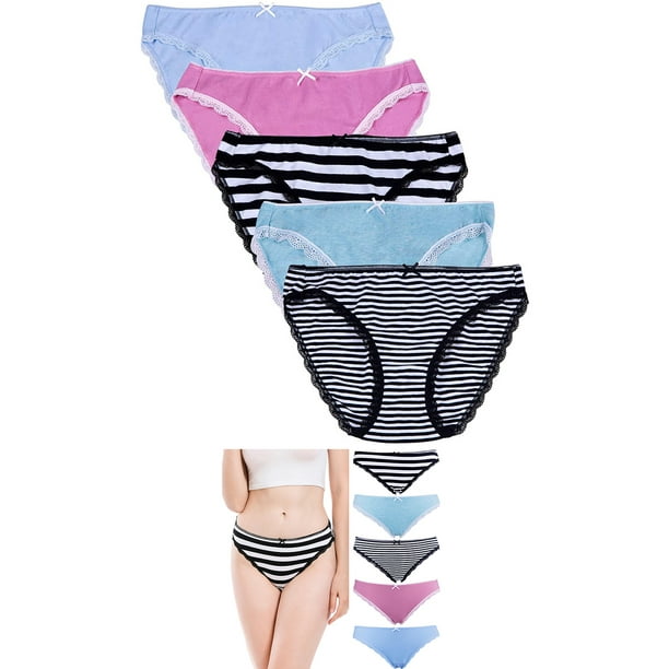Charmo Women's Cotton Panties Lace Trim Soft Hipster Underwear Packs of 5 